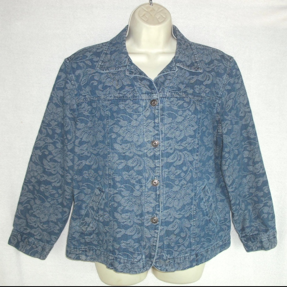 ALLISON DALEY jean jacket Cotton Denim Floral - Picture 1 of 4